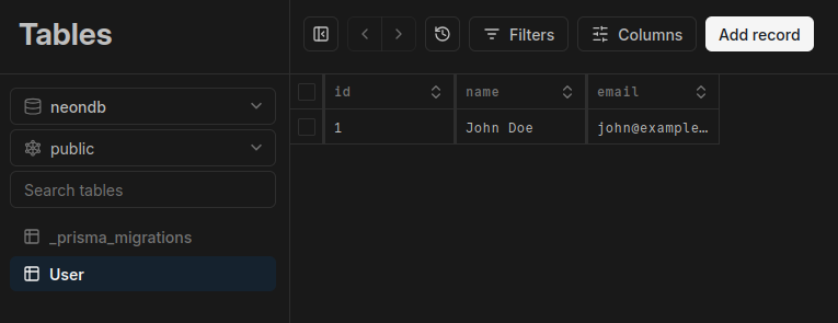 saved data inside the users table