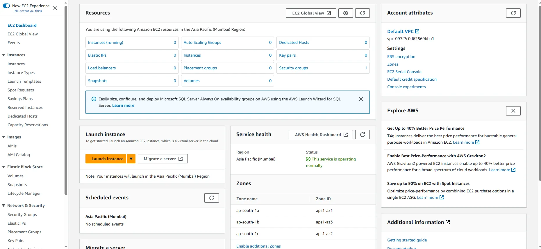 ec2 dashboard